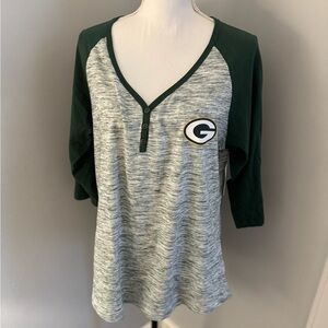 NFL Green Bay Packers Tee- buttons at front. NWT. Size 2XL. Gray green